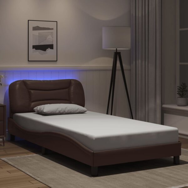 Bedframe met LED-verlichting kunstleer bruin 100x200 cm