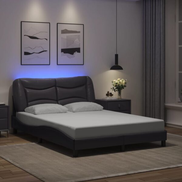 Bedframe met LED-verlichting kunstleer grijs 140x190 cm