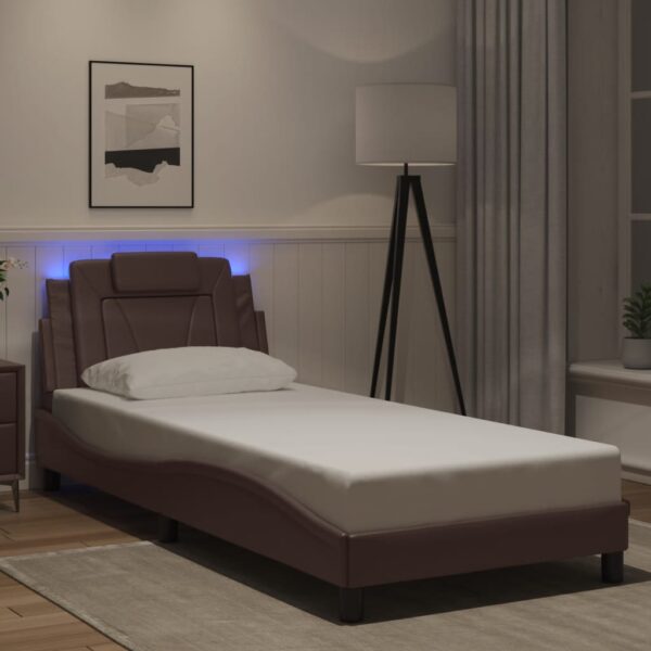 Bedframe met LED-verlichting kunstleer bruin 90x190 cm
