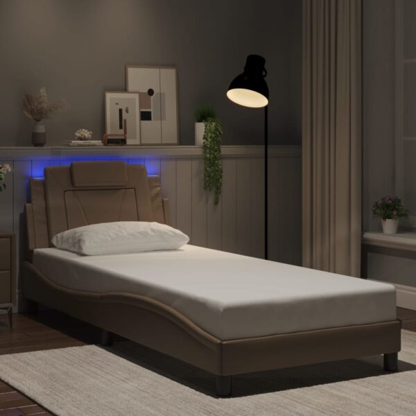 Bedframe met LED-verlichting kunstleer cappuccino 90x200 cm