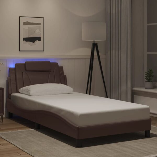 Bedframe met LED-verlichting kunstleer bruin 100x200 cm
