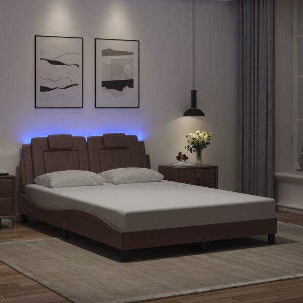 Bedframe met LED-verlichting kunstleer bruin 120x200 cm