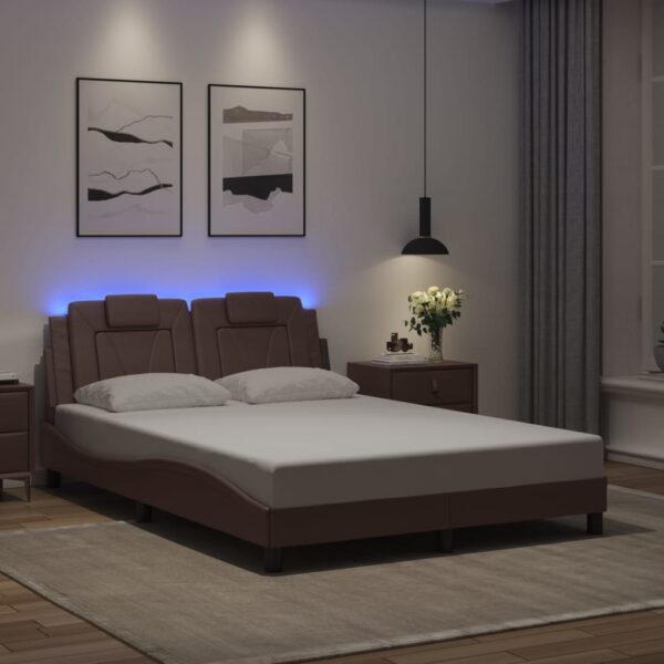 Bedframe met LED-verlichting kunstleer bruin 140x190 cm