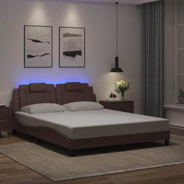 Bedframe met LED-verlichting kunstleer bruin 160x200 cm