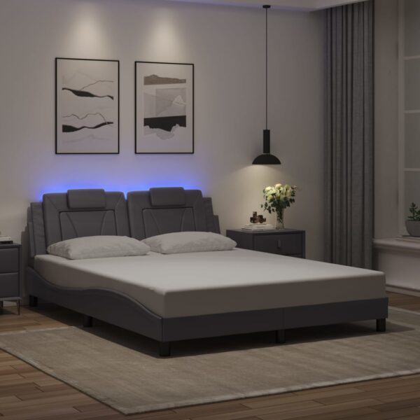 Bedframe met LED-verlichting kunstleer grijs 160x200 cm