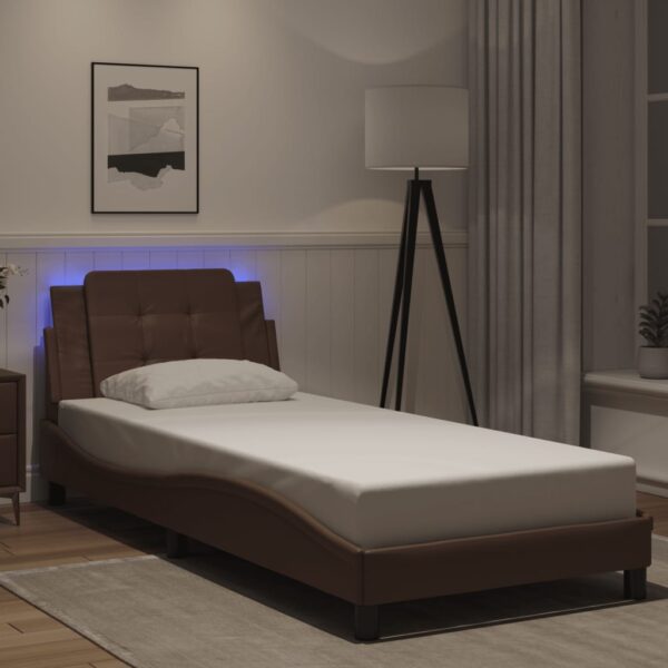 Bedframe met LED-verlichting kunstleer bruin 80x200 cm