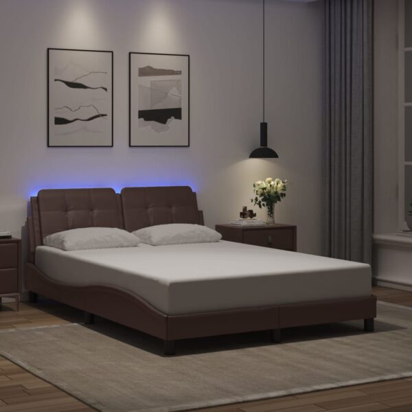 Bedframe met LED-verlichting kunstleer bruin 140x200 cm