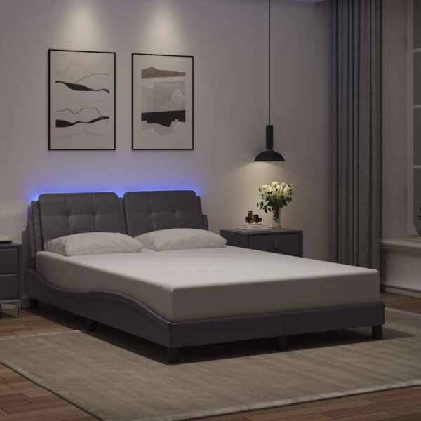 Bedframe met LED-verlichting kunstleer grijs 140x200 cm