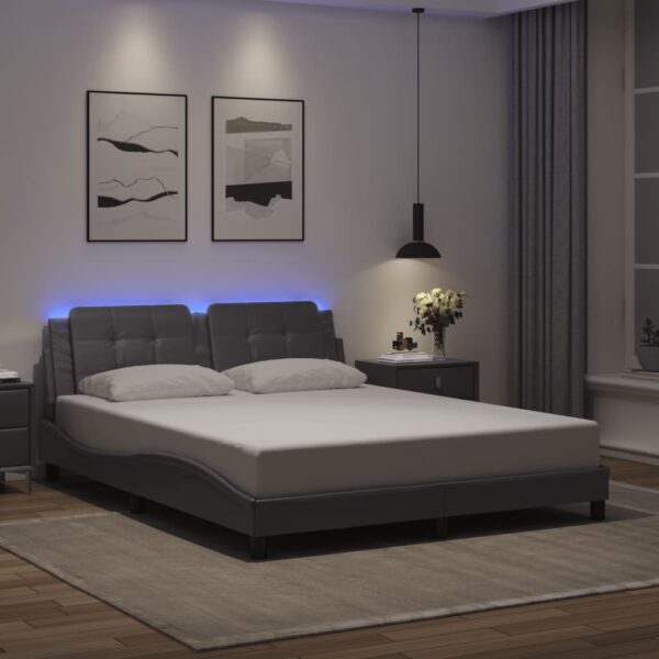 Bedframe met LED-verlichting kunstleer grijs 160x200 cm