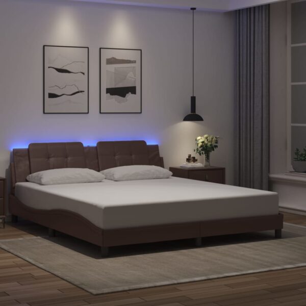 Bedframe met LED-verlichting kunstleer bruin 180x200 cm