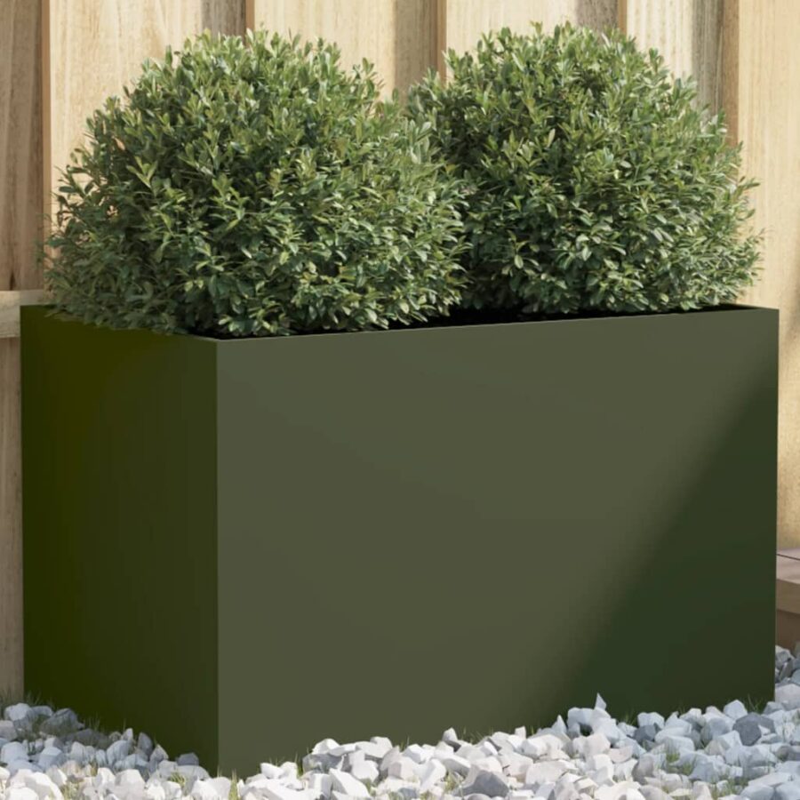 Plantenbak 62x40x39 cm staal olijfgroen