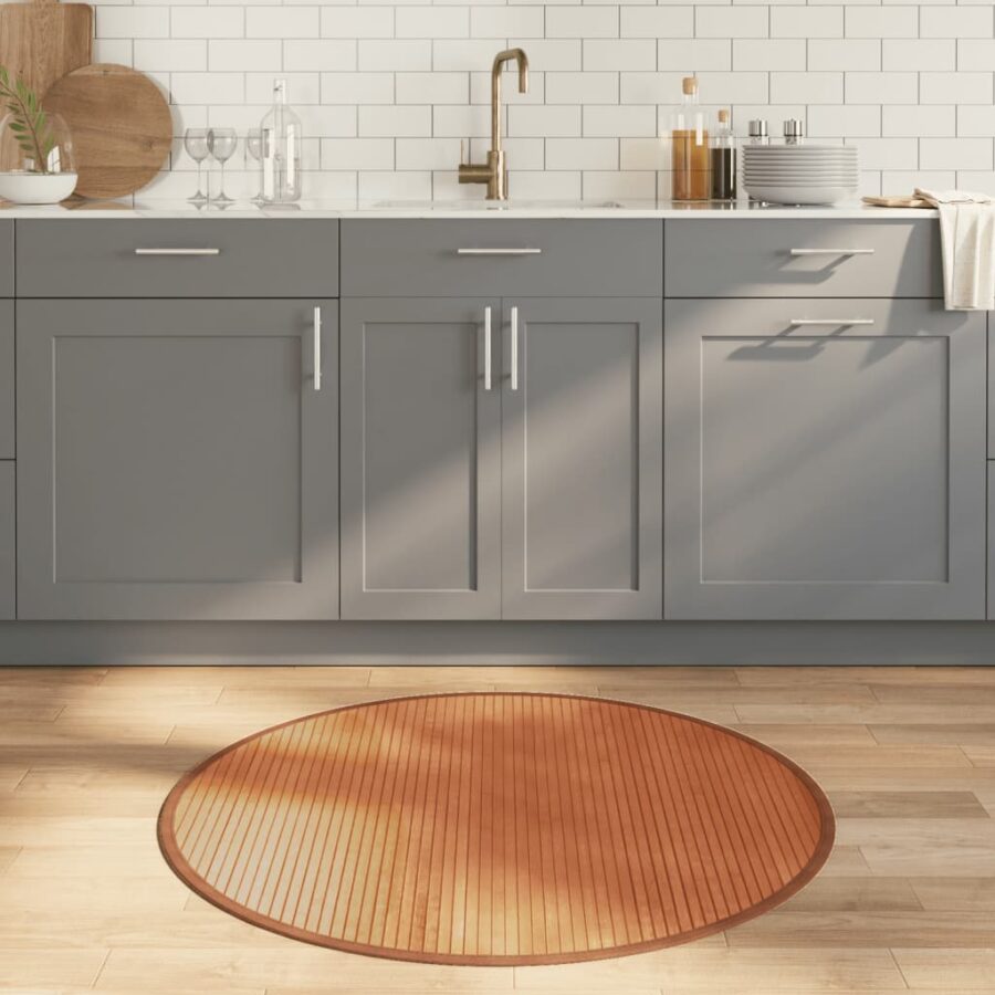 Vloerkleed rond 100 cm bamboe bruin