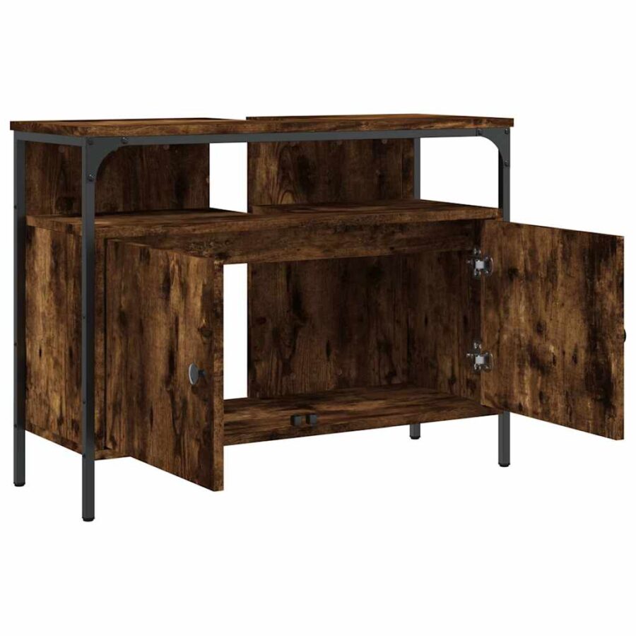 Badkamerkast 80x30x60 cm bewerkt hout gerookt eikenkleurig - Afbeelding 6