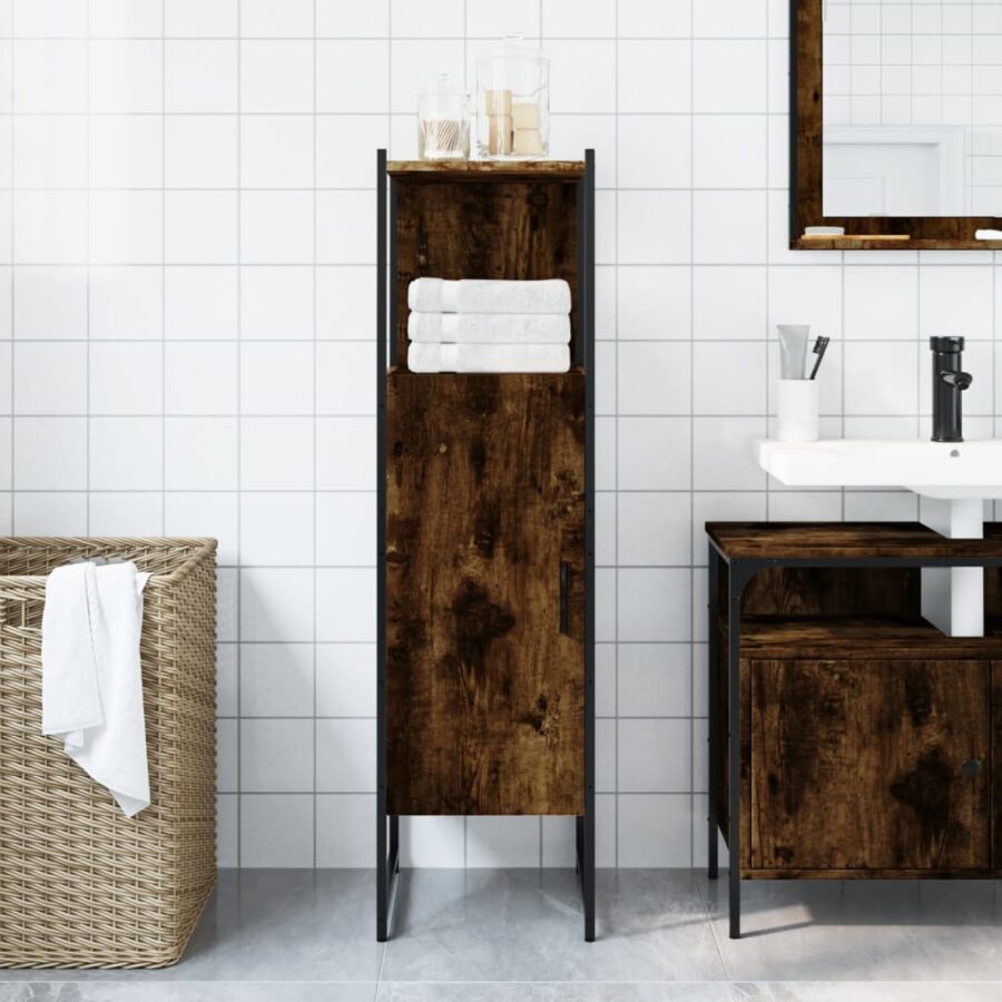 Badkamerkast 33x33x120,5 cm bewerkt hout gerookt eikenkleurig - Afbeelding 3