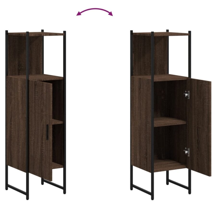 Badkamerkast 33x33x120,5 cm bewerkt hout bruin eikenkleurig - Afbeelding 9