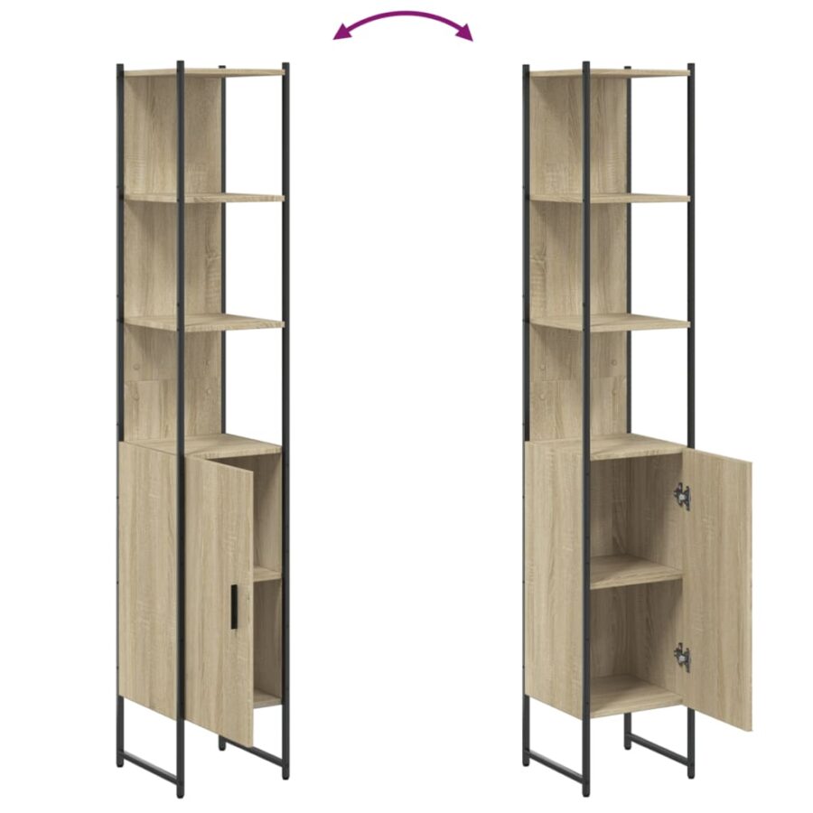 Badkamerkast 33x33x185,5 cm bewerkt hout sonoma eikenkleurig - Afbeelding 9