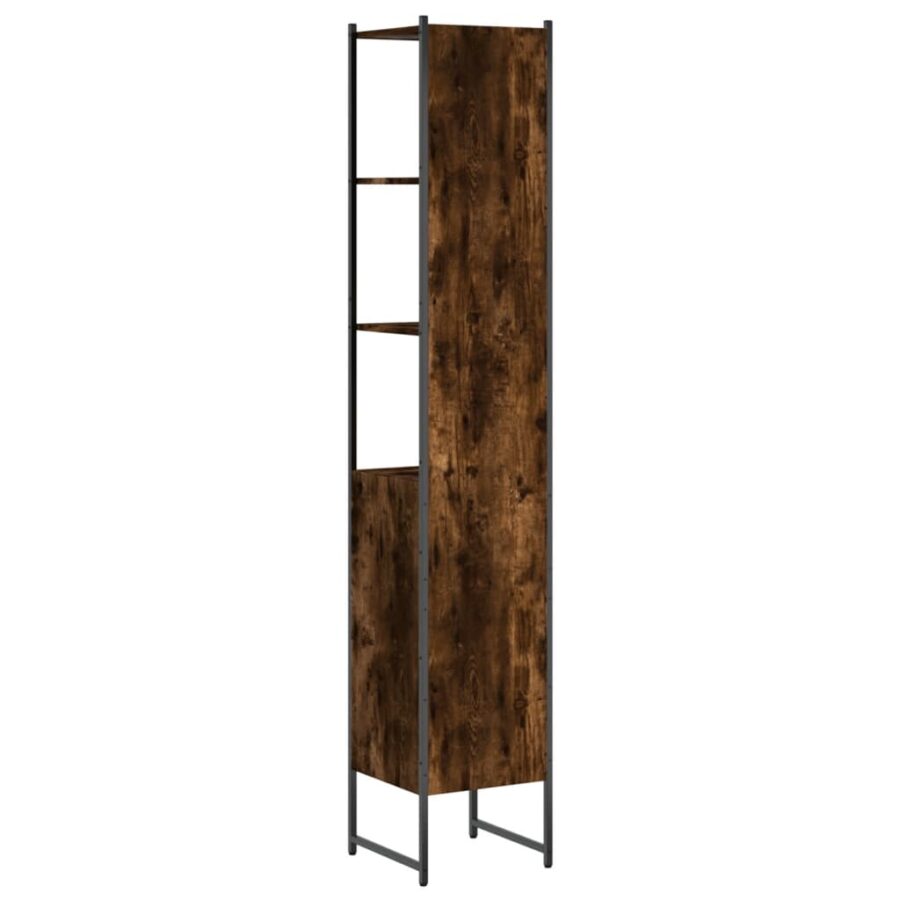 Badkamerkast 33x33x185,5 cm bewerkt hout gerookt eikenkleurig - Afbeelding 8