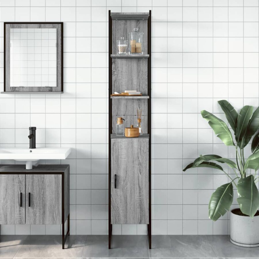 Badkamerkast 33x33x185,5 cm bewerkt hout grijs sonoma eiken - Afbeelding 3