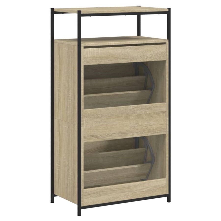 Schoenenkast 60x34x112 cm bewerkt hout sonoma eikenkleurig - Afbeelding 7