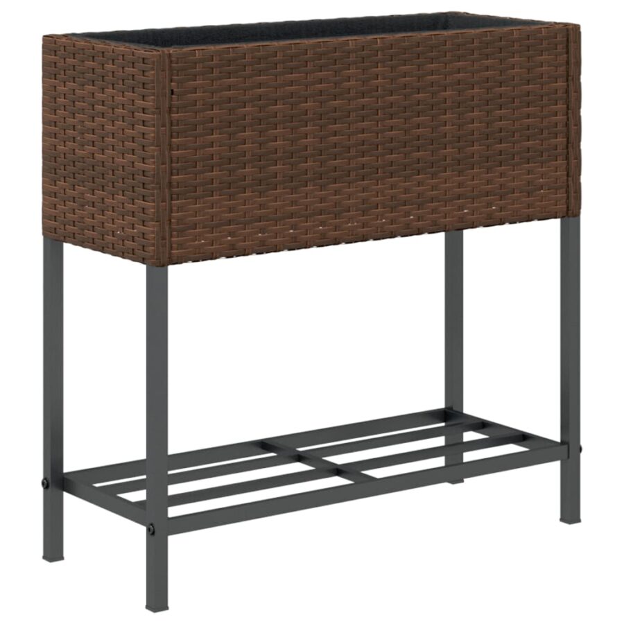 Plantenbak met schap poly rattan bruin - Afbeelding 7