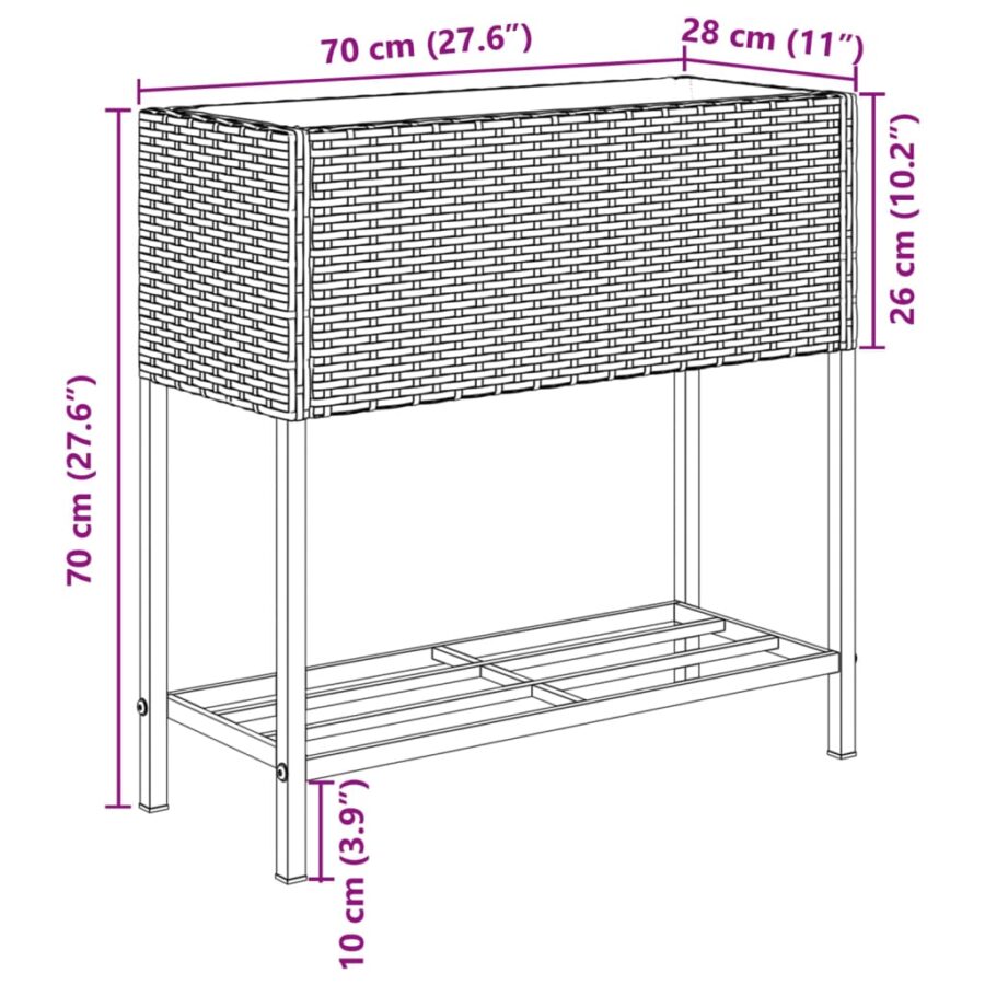 Plantenbak met schap poly rattan grijs - Afbeelding 11
