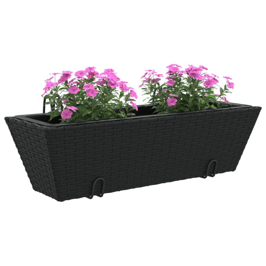 Plantenbakken 2 st met haken poly rattan zwart - Afbeelding 4