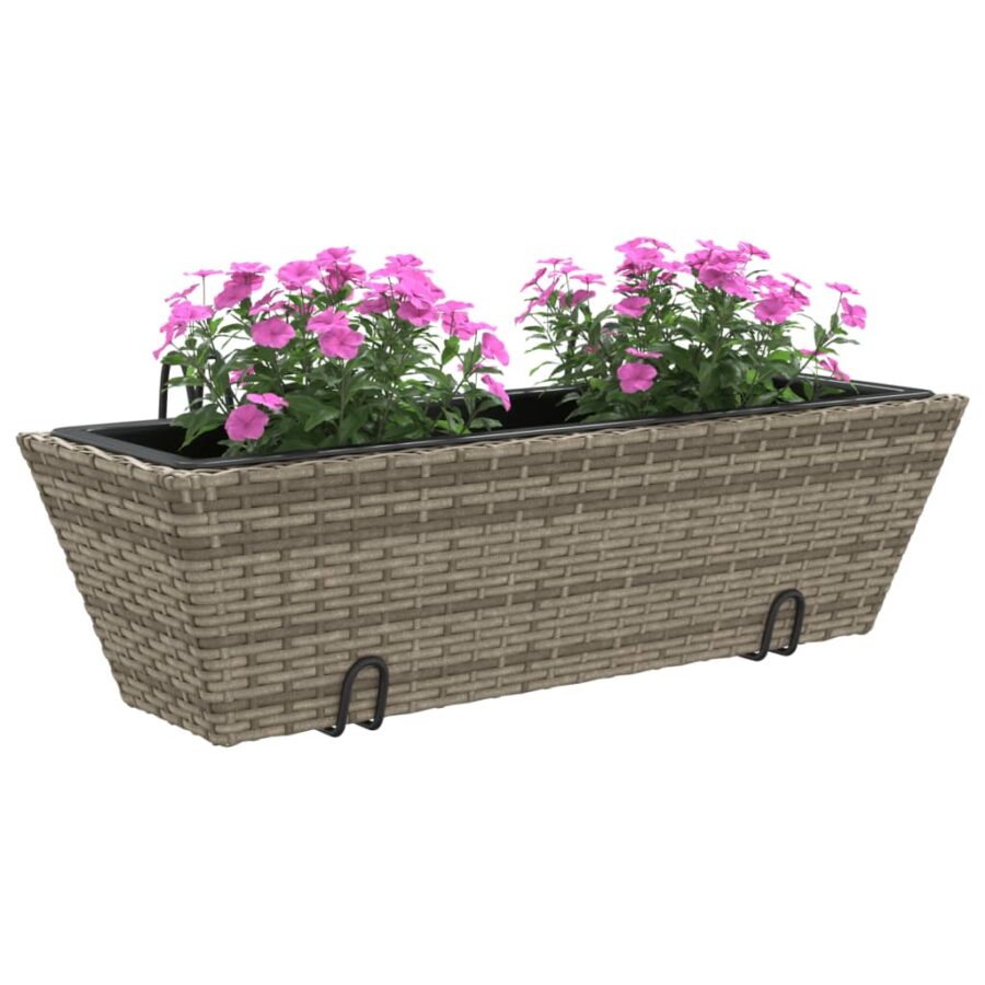 Plantenbakken 2 st met haken poly rattan grijs - Afbeelding 4