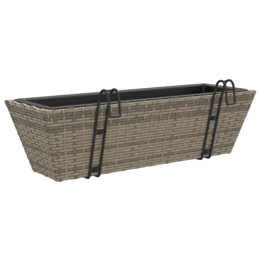 Plantenbakken 2 st met haken poly rattan grijs - Afbeelding 7