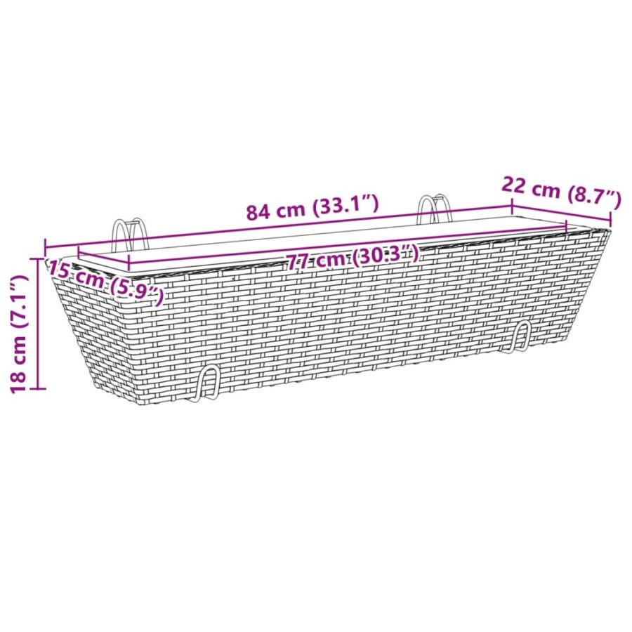 Plantenbakken 2 st met haken poly rattan zwart - Afbeelding 11