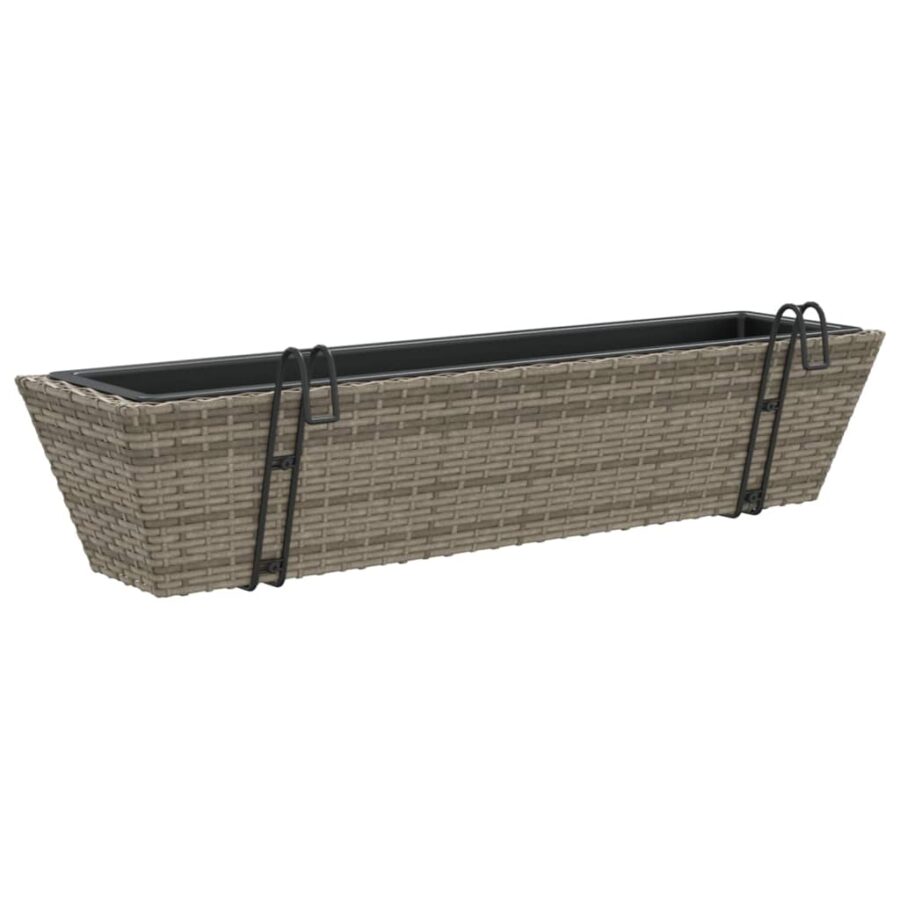 Plantenbakken 2 st met haken poly rattan grijs - Afbeelding 7