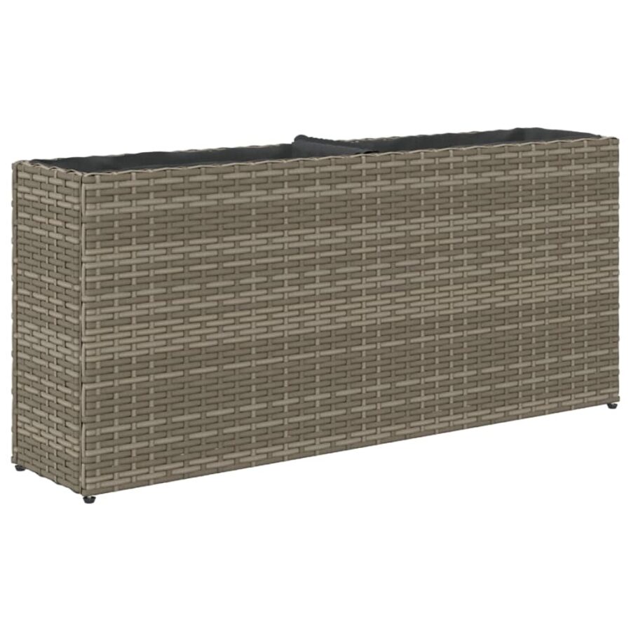 Plantenbak met 2 potten 90x20x40 cm poly rattan grijs - Afbeelding 7