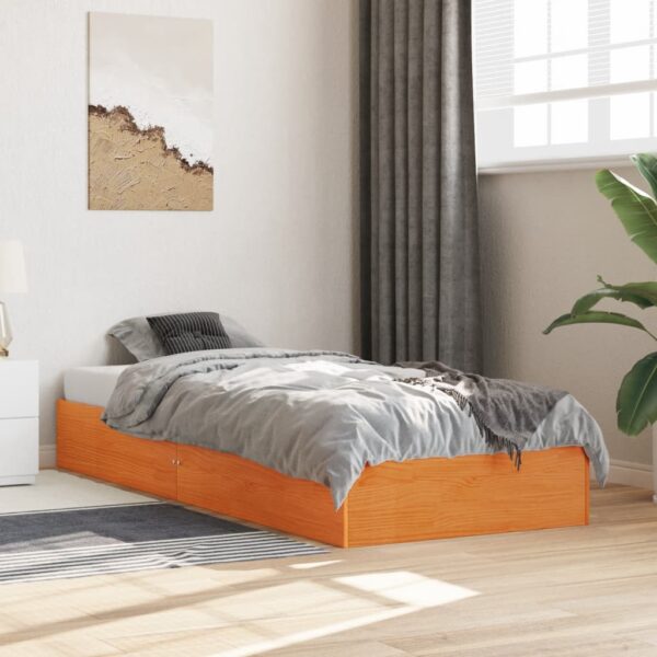 Bedframe zonder matras massief grenenhout wasbruin 90x190 cm