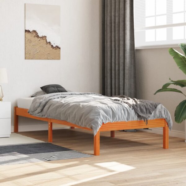 Bedframe zonder matras massief grenenhout wasbruin 75x190 cm