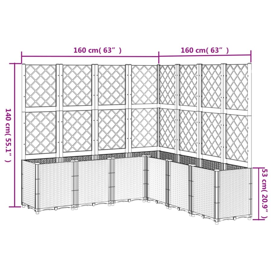 Plantenbak met latwerk 160x160x140 cm polypropeen lichtgrijs - Afbeelding 9