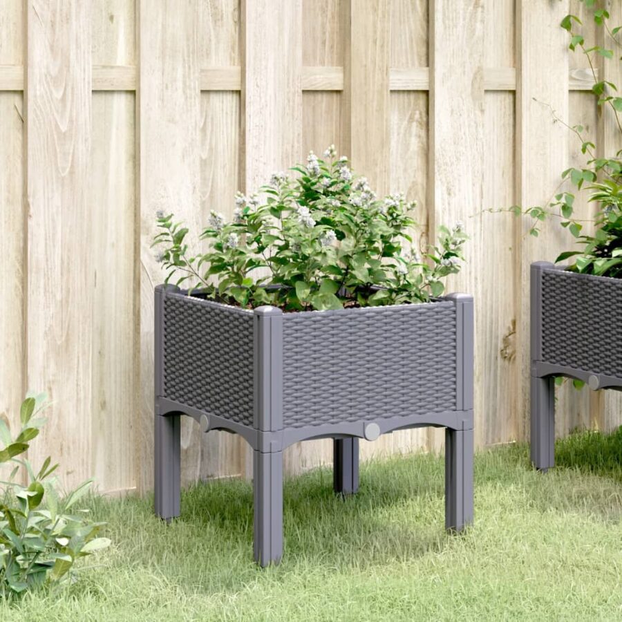 Plantenbak met poten 40x40x42 cm polypropeen grijs - Afbeelding 3