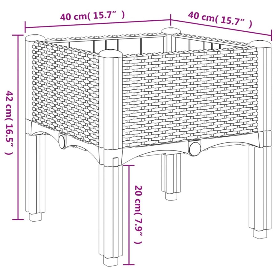 Plantenbak met poten 40x40x42 cm polypropeen grijs - Afbeelding 8