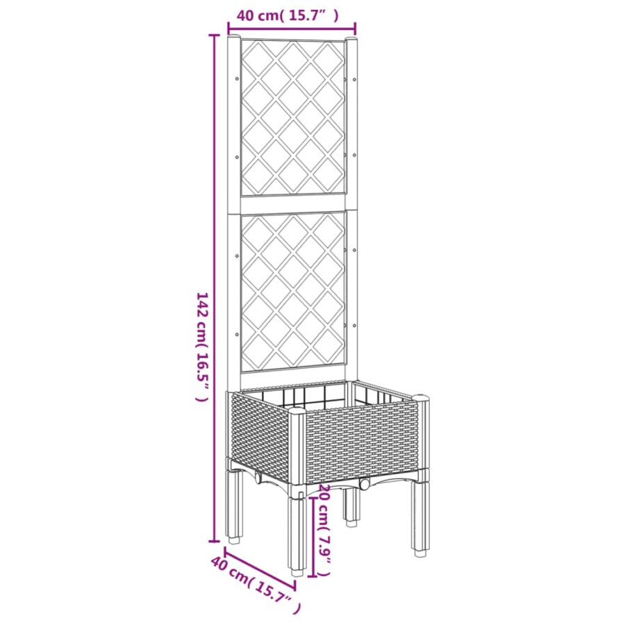Plantenbak met latwerk 40x40x142 cm polypropeen lichtgrijs - Afbeelding 8