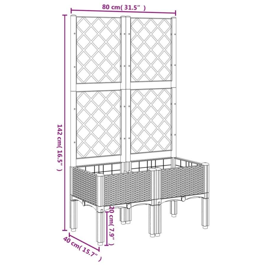 Plantenbak met latwerk 80x40x142 cm polypropeen bruin - Afbeelding 8