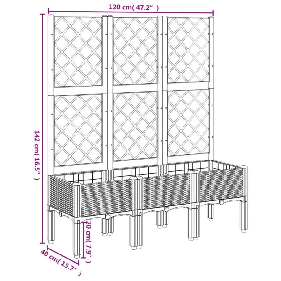 Plantenbak met latwerk 120x40x142 cm polypropeen grijs - Afbeelding 8