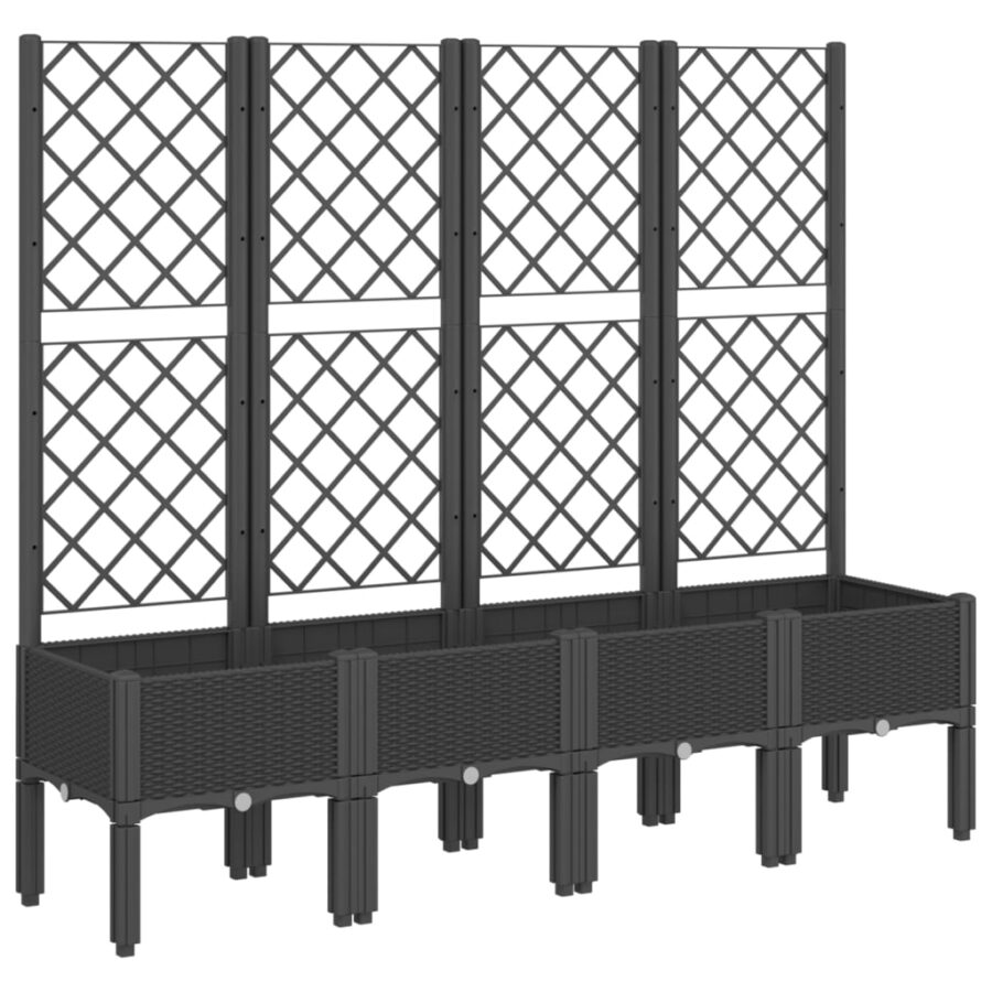 Plantenbak met latwerk 160x40x142 cm polypropeen zwart - Afbeelding 2