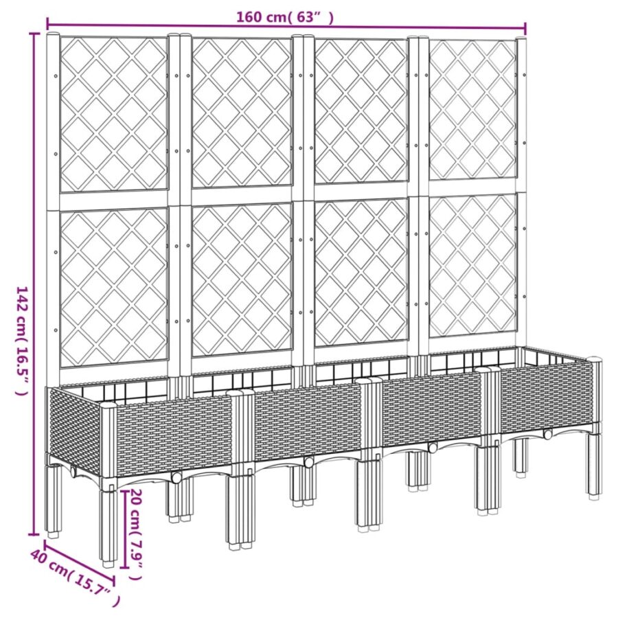 Plantenbak met latwerk 160x40x142 cm polypropeen zwart - Afbeelding 8