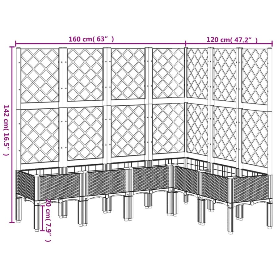 Plantenbak met latwerk 160x120x142 cm polypropeen lichtgrijs - Afbeelding 9