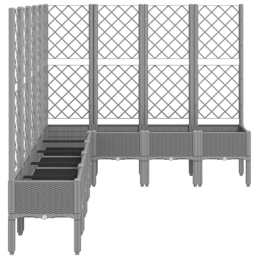 Plantenbak met latwerk 200x160x142 cm polypropeen lichtgrijs - Afbeelding 4