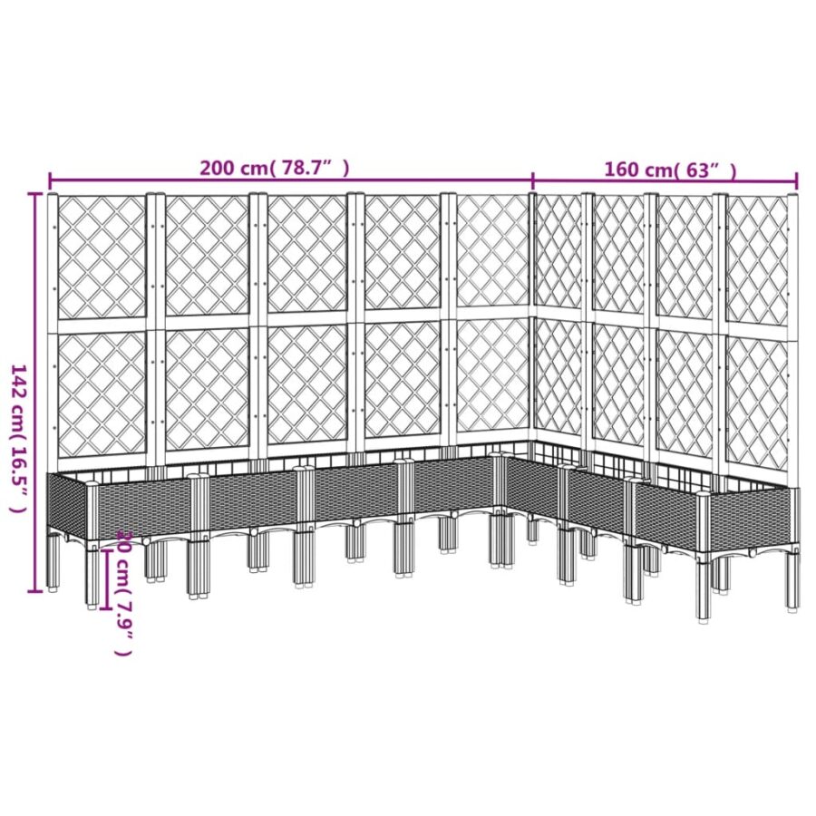 Plantenbak met latwerk 200x160x142 cm polypropeen lichtgrijs - Afbeelding 9
