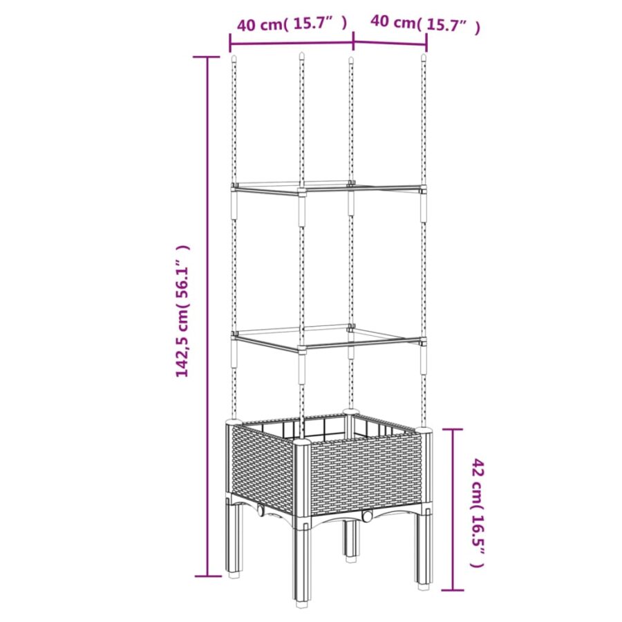 Plantenbak met latwerk 40x40x142,5 cm polypropeen grijs - Afbeelding 7