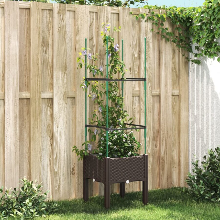 Plantenbak met latwerk 40x40x142,5 cm polypropeen bruin
