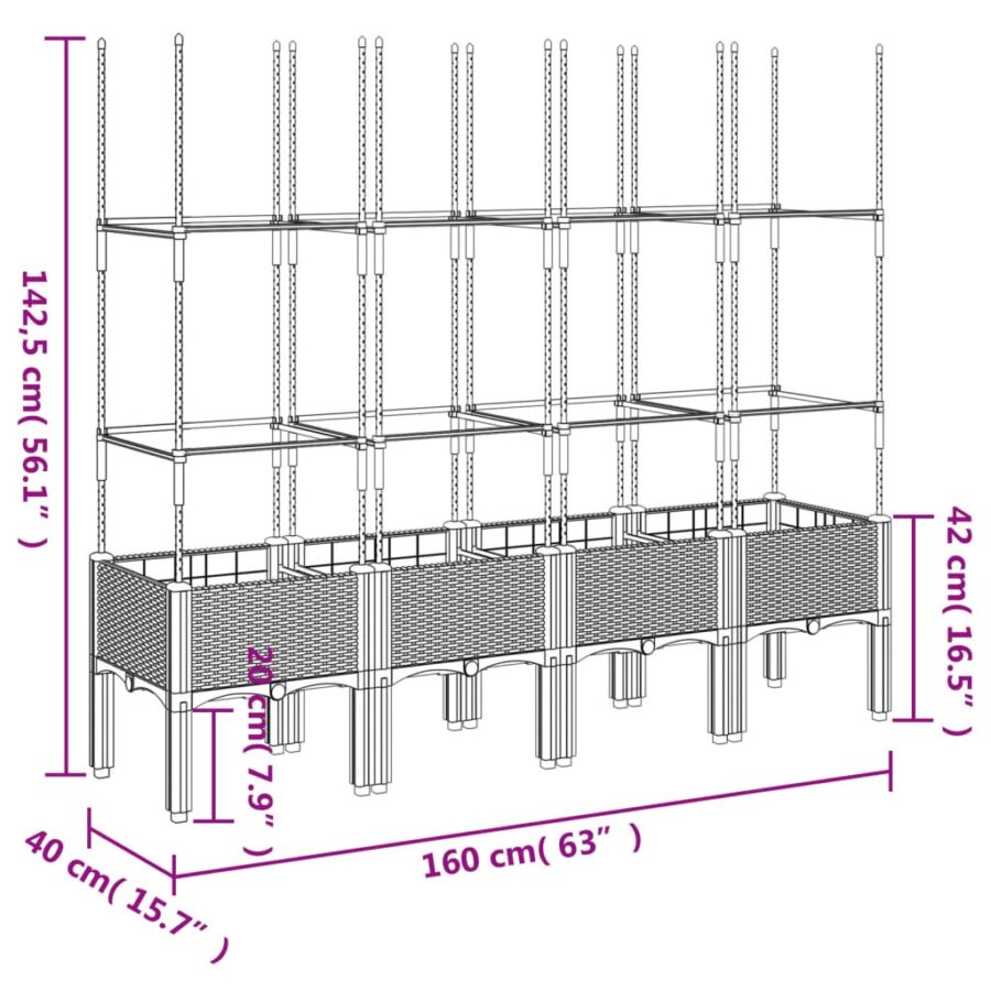 Plantenbak met latwerk 160x40x142,5 cm polypropeen zwart - Afbeelding 7