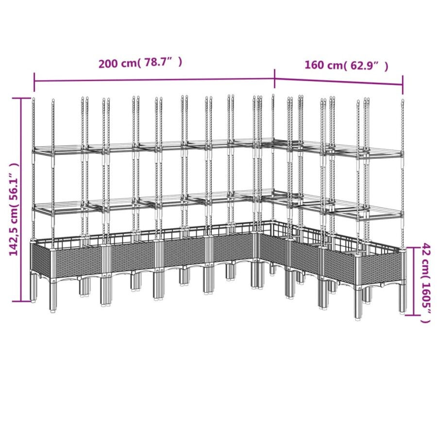 Plantenbak met latwerk 200x160x142,5 cm polypropeen wit - Afbeelding 8
