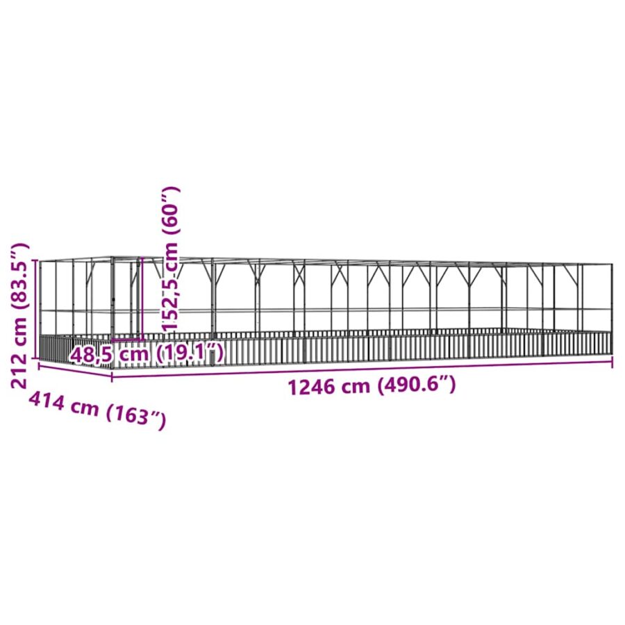 Volière met verlengstuk 1246x414x212 m staal zilverkleurig - Afbeelding 8