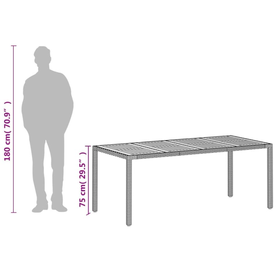 Tuintafel 190x90x75 cm poly rattan en acaciahout beige - Afbeelding 12